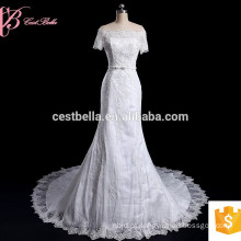 OEM White Sash Lace Appliques Illsion Back Mermaid Wedding Dress 2017